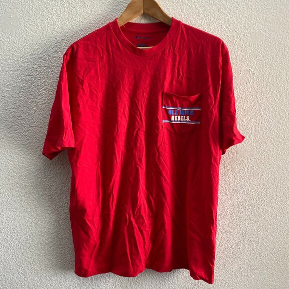 Ole Miss Rebels Champion Chest Pocket Short Sleeve T-Shirt Men's Large Red NWT - Picture 2 of 3